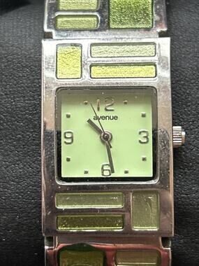 Avenue Silver Tone Green Dial Women’s Cuff Watch